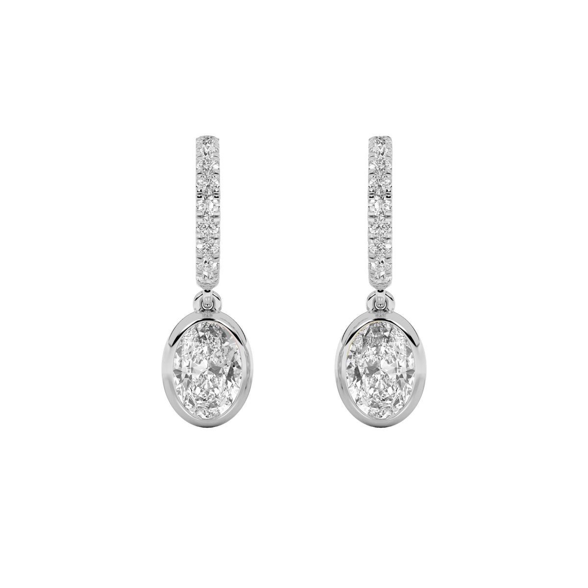 2Cttw Oval Shaped Lab Grown Diamond (F/VS) DangleEarrings in 14K Gold