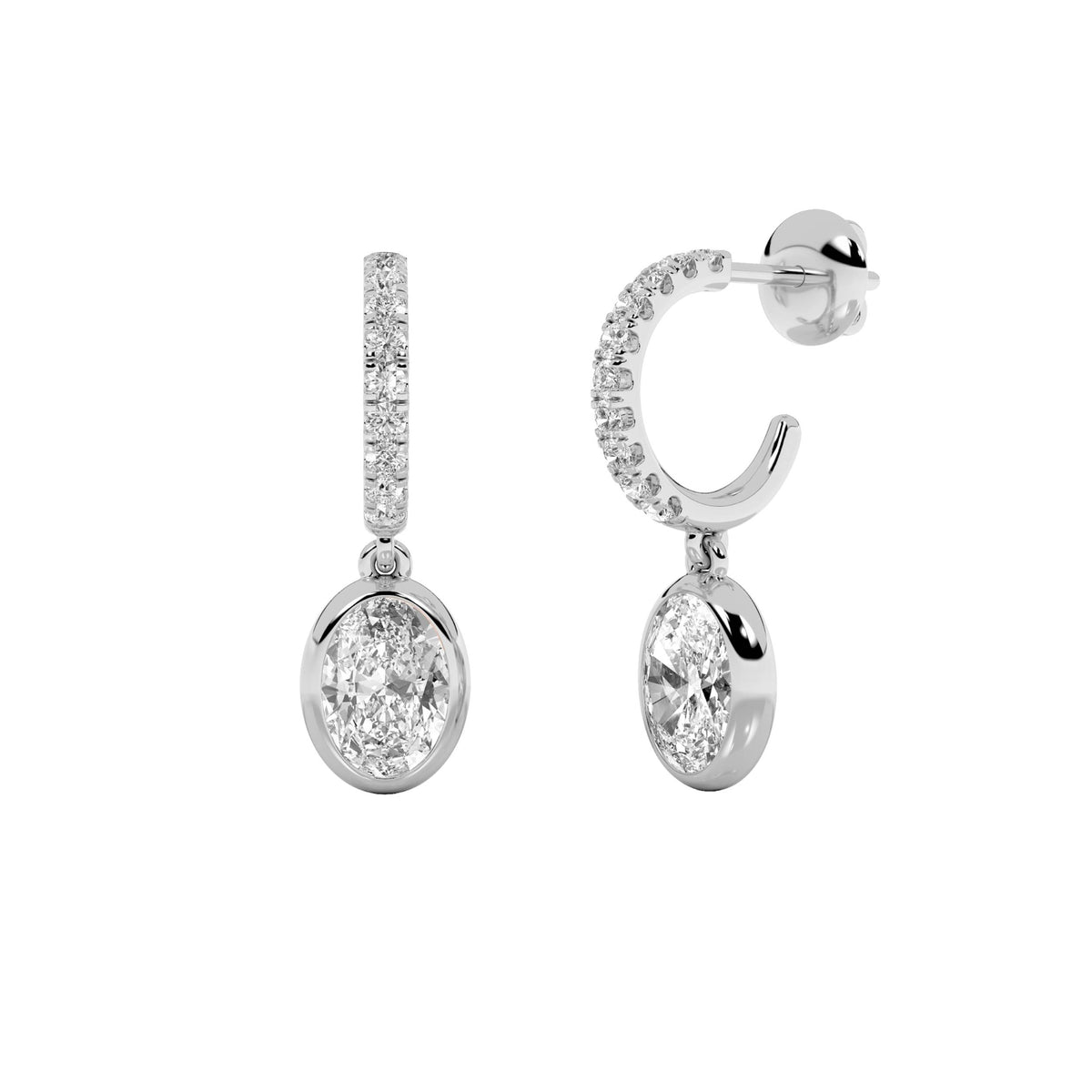 2Cttw Oval Shaped Lab Grown Diamond (F/VS) DangleEarrings in 14K Gold