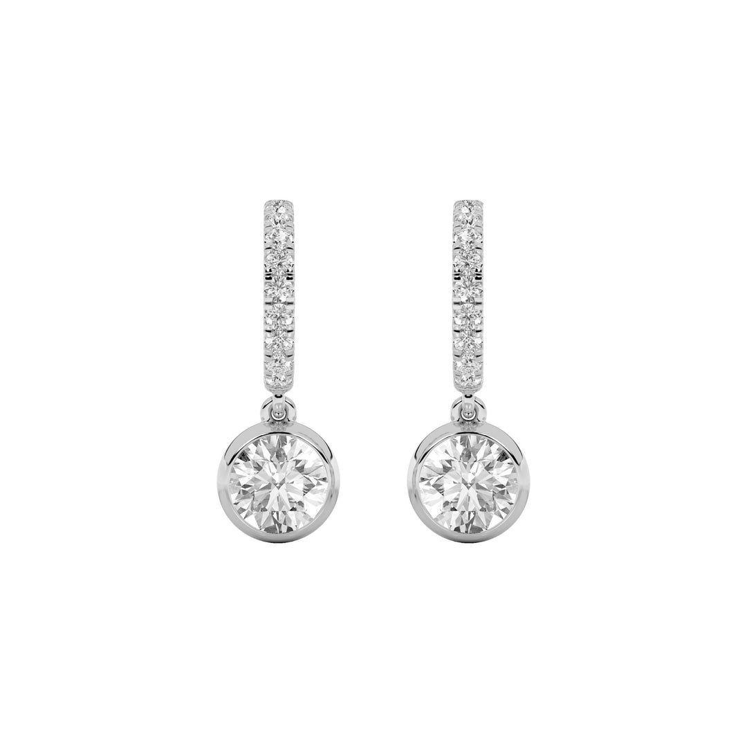 2Cttw Round Shaped Lab Grown Diamond (F/VS) Dangle Earrings in 14K Gold