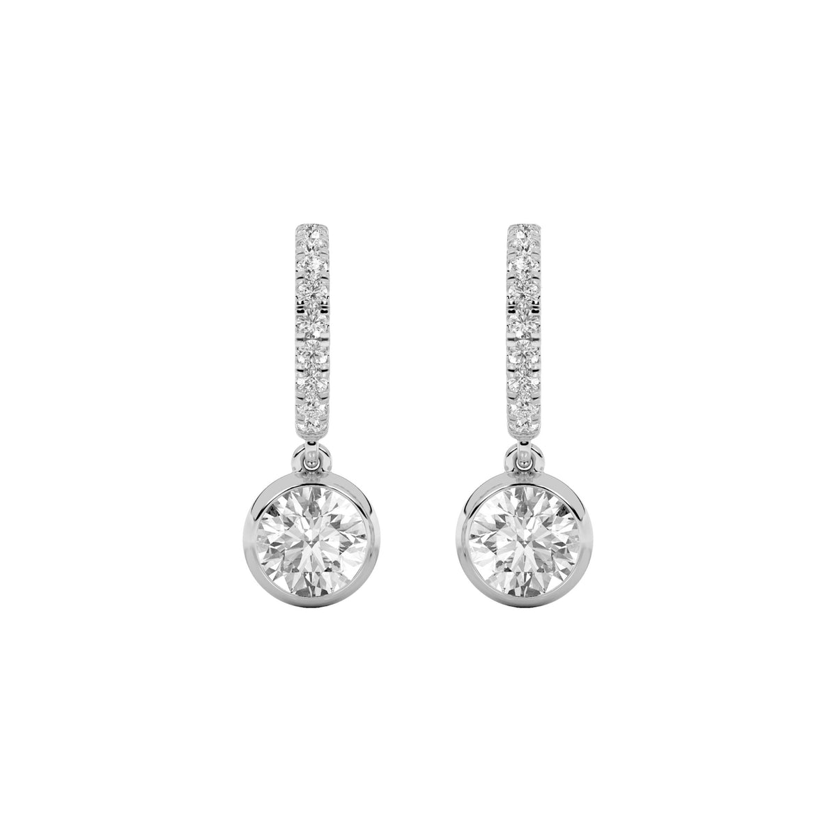2Cttw Round Shaped Lab Grown Diamond (F/VS) Dangle Earrings in 14K Gold