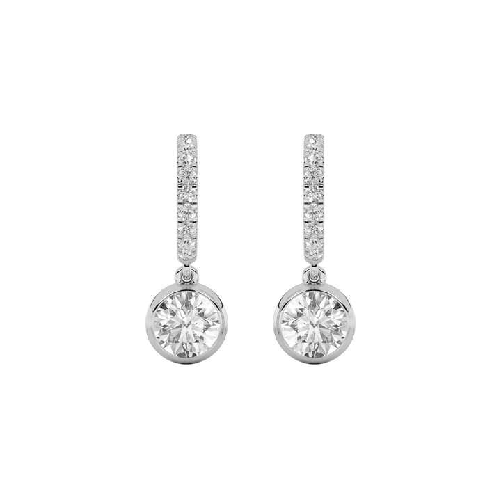 2Cttw Round Shaped Lab Grown Diamond (F/VS) Dangle Earrings in 14K Gold