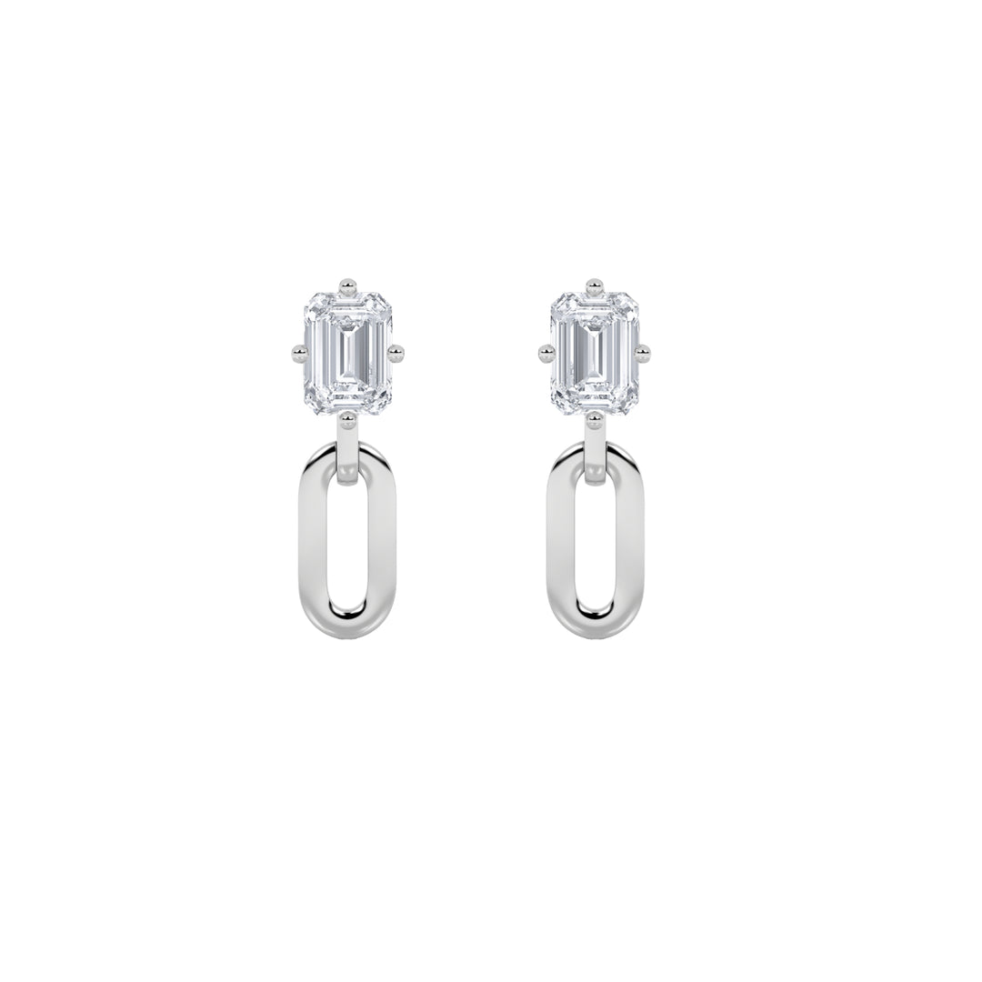 1Cttw Emerald Shaped Lab Grown Diamond (F/VS) Paperclip Dangle Earrings in 14K White Gold