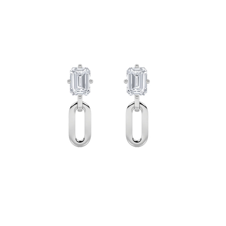 1Cttw Emerald Shaped Lab Grown Diamond (F/VS) Paperclip Dangle Earrings in 14K White Gold