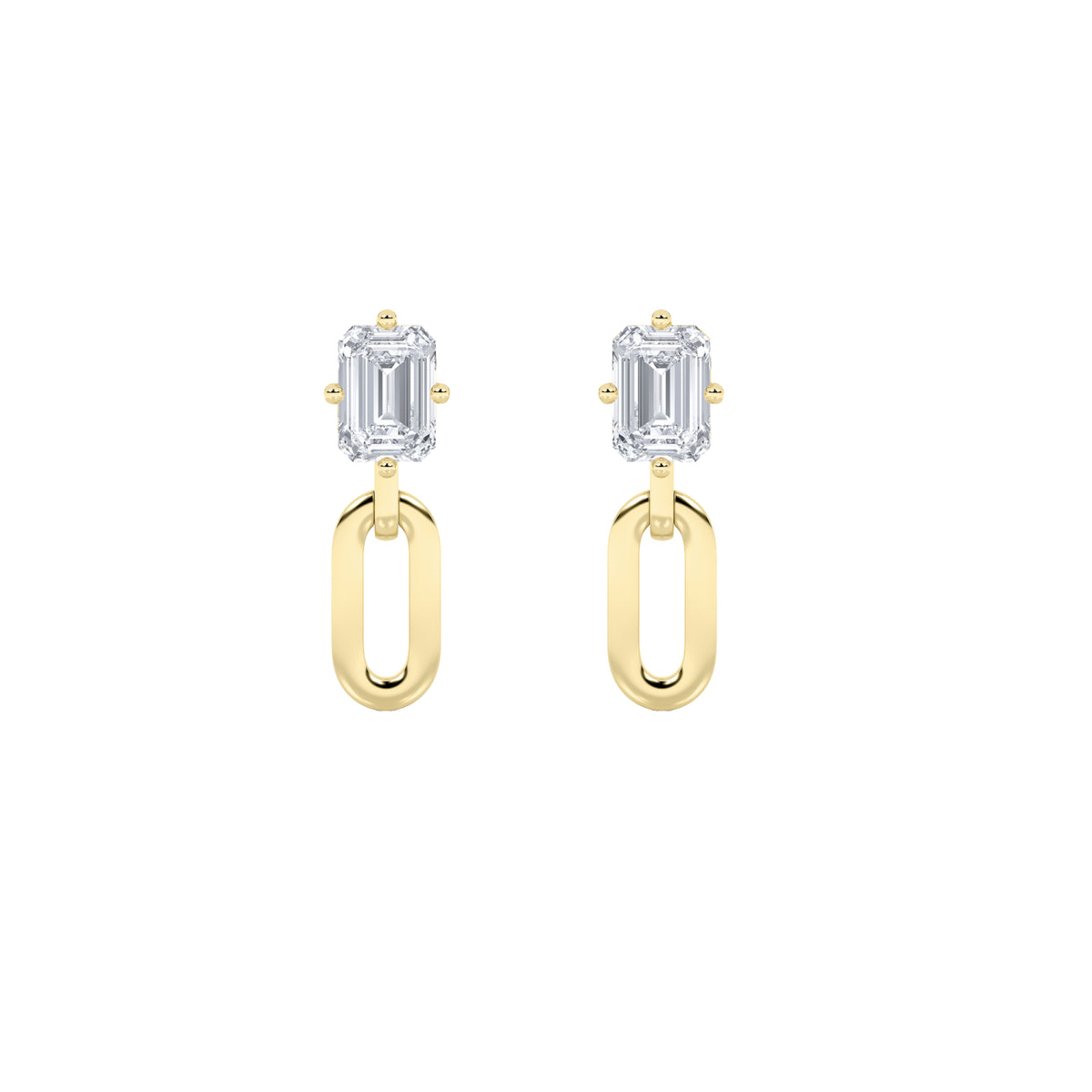 1Cttw Emerald Shaped Lab Grown Diamond (F/VS) Paperclip Dangle Earrings in 14K Yellow Gold