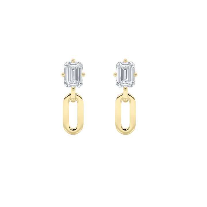 1Cttw Emerald Shaped Lab Grown Diamond (F/VS) Paperclip Dangle Earrings in 14K Yellow Gold
