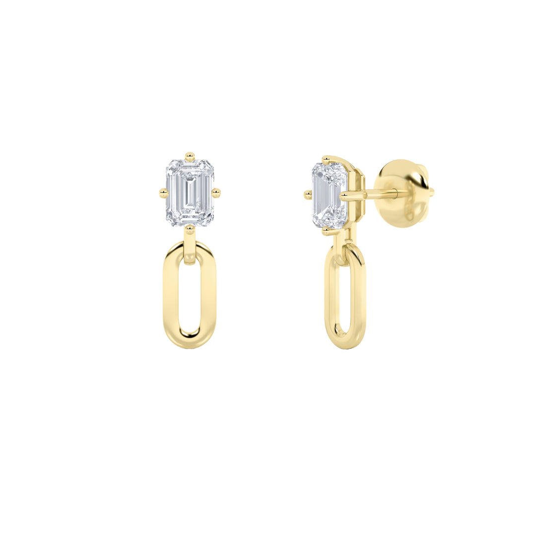1Cttw Emerald Shaped Lab Grown Diamond (F/VS) Paperclip Dangle Earrings in 14K Yellow Gold