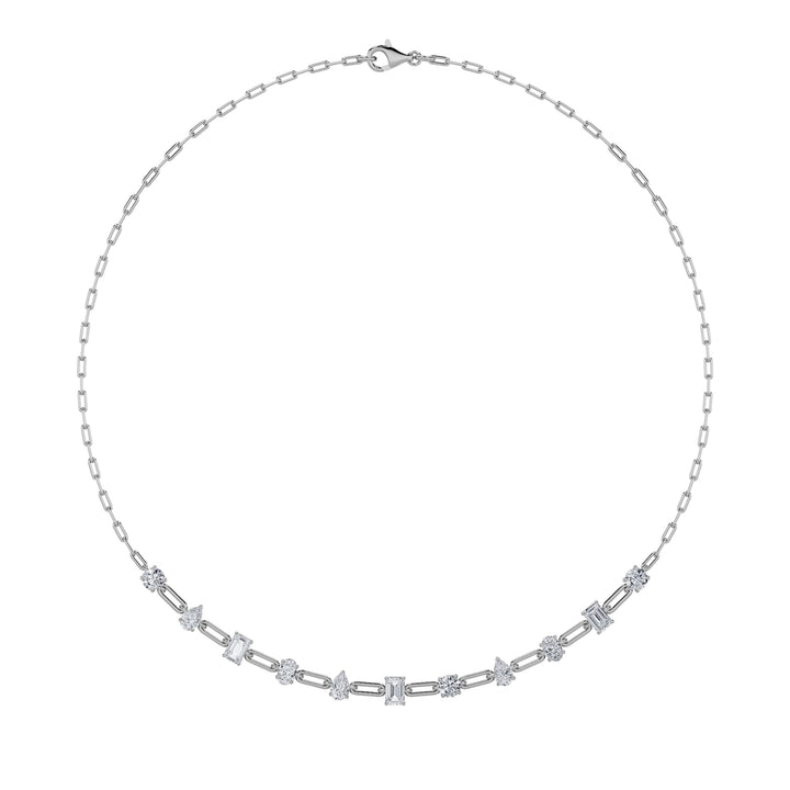 4Cttw Emerald, Pear, Oval and Round Shaped Lab Grown Diamond (F/VS) Station Necklace in 14K Gold