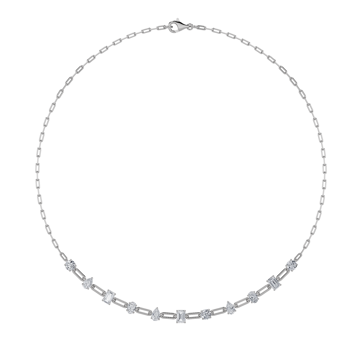 4Cttw Emerald, Pear, Oval and Round Shaped Lab Grown Diamond (F/VS) Station Necklace in 14K Gold