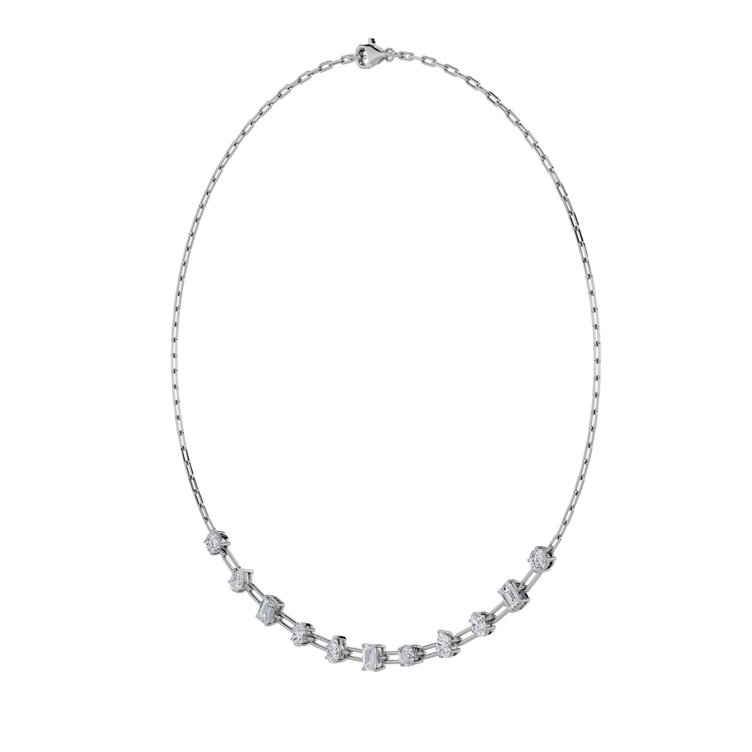 4Cttw Emerald, Pear, Oval and Round Shaped Lab Grown Diamond (F/VS) Station Necklace in 14K Gold