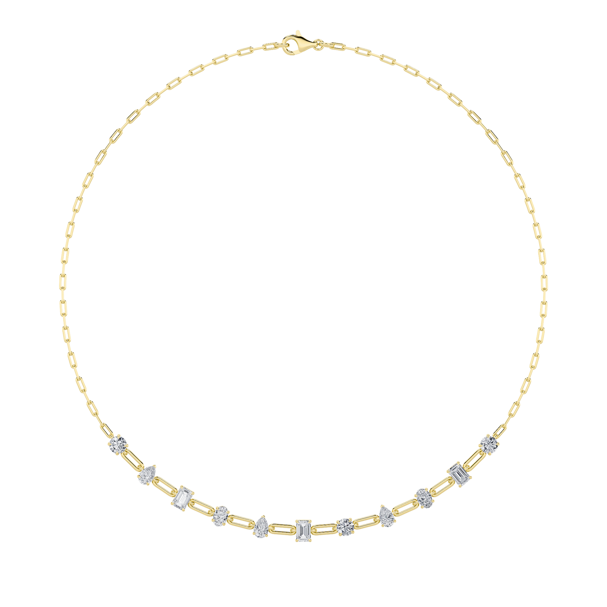 4Cttw Emerald, Pear, Oval and Round Shaped Lab Grown Diamond (F/VS) Station Necklace in 14K Gold