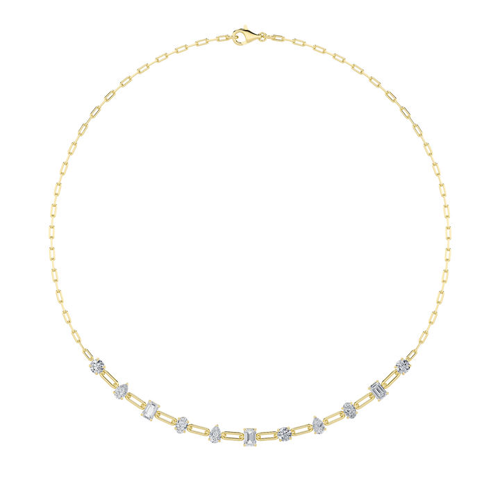 4Cttw Emerald, Pear, Oval and Round Shaped Lab Grown Diamond (F/VS) Station Necklace in 14K Gold