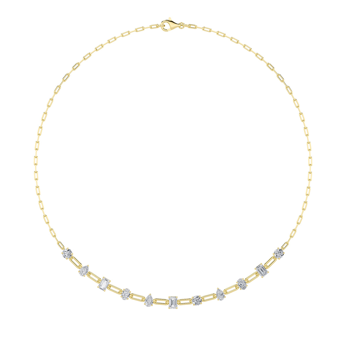 4Cttw Emerald, Pear, Oval and Round Shaped Lab Grown Diamond (F/VS) Station Necklace in 14K Gold