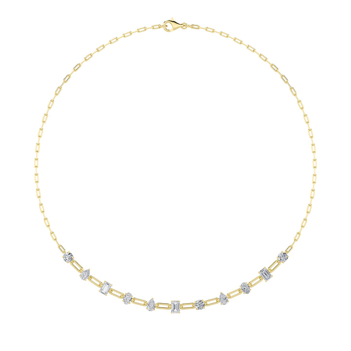 4Cttw Emerald, Pear, Oval and Round Shaped Lab Grown Diamond (F/VS) Station Necklace in 14K Gold