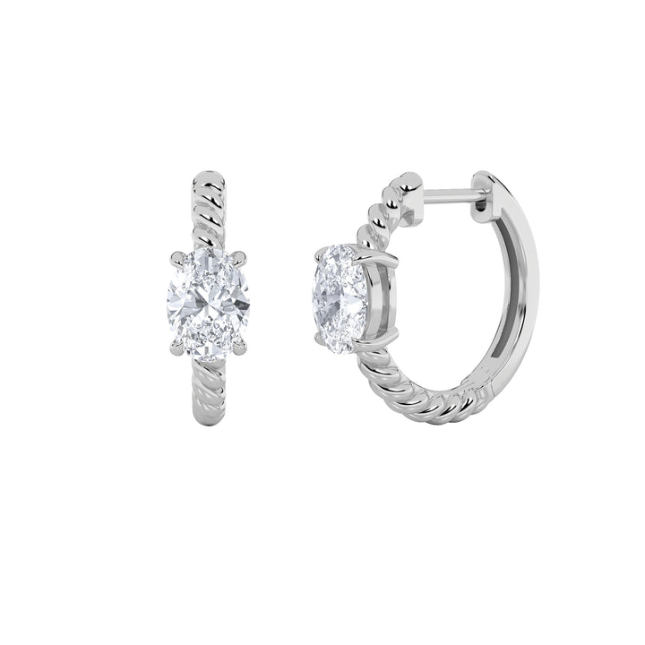 1Cttw Oval Shaped Lab Grown Diamond (F/VS) Hoop Earrings in 14K Gold
