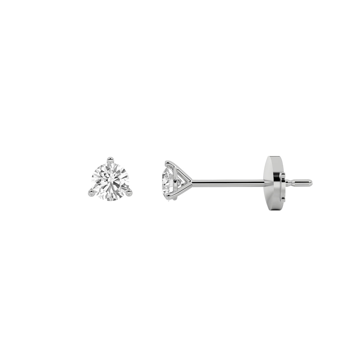 0.5Cttw Round Shaped Lab Grown Diamond (G/VS) Three Prong Martini Stud Earrings in 14K Gold
