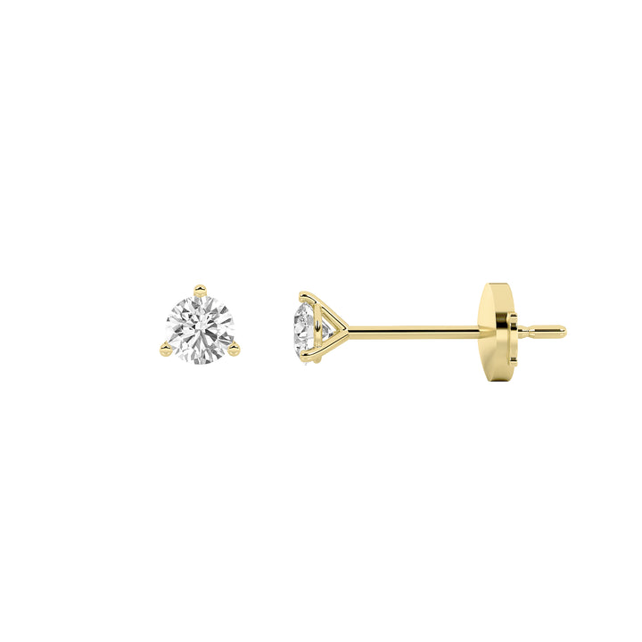 0.5Cttw Round Shaped Lab Grown Diamond (G/VS) Three Prong Martini Stud Earrings in 14K Gold