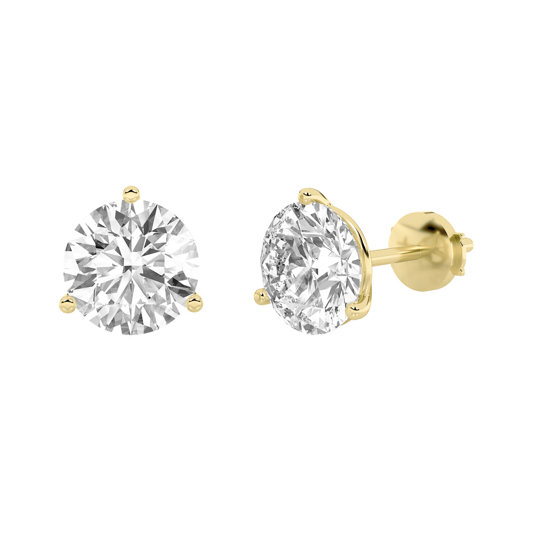 0.5Cttw Round Shaped Lab Grown Diamond (G/VS) Three Prong Martini Stud Earrings in 14K Gold