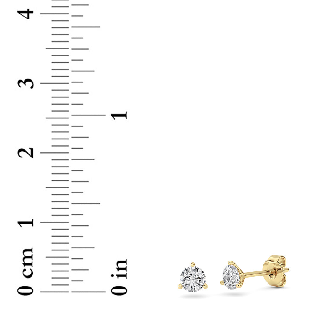 0.5Cttw Round Shaped Lab Grown Diamond (G/VS) Three Prong Martini Stud Earrings in 14K Gold