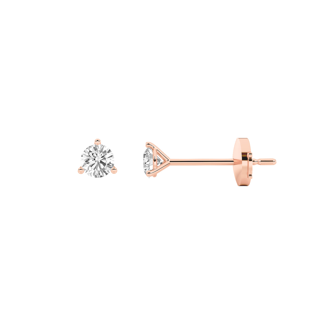 0.5Cttw Round Shaped Lab Grown Diamond (G/VS) Three Prong Martini Stud Earrings in 14K Gold