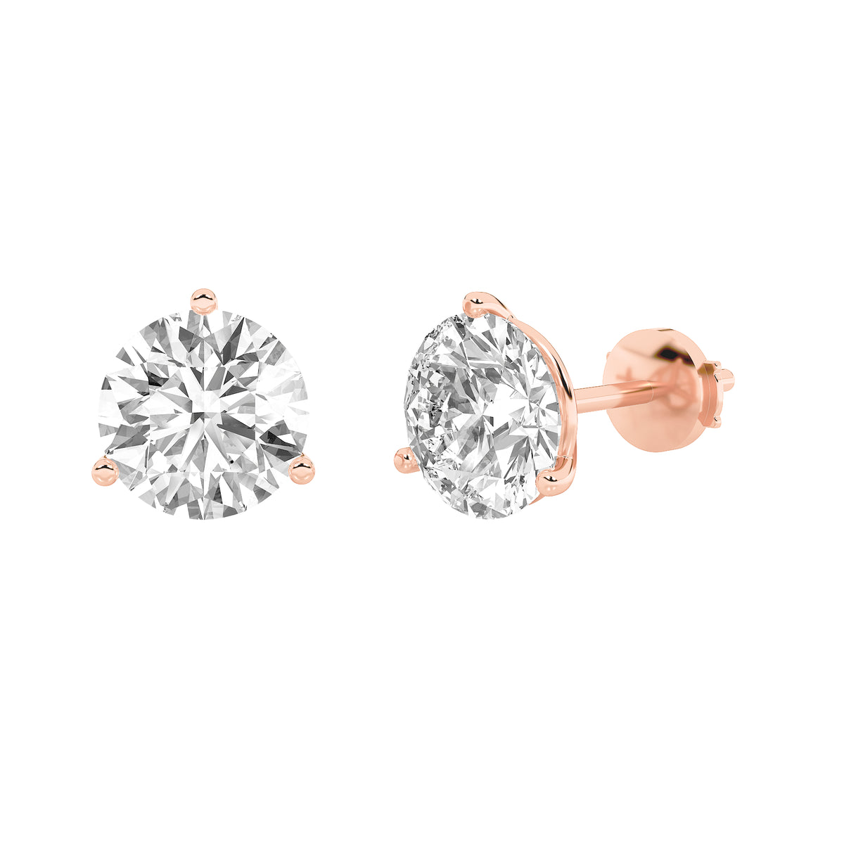 0.5Cttw Round Shaped Lab Grown Diamond (G/VS) Three Prong Martini Stud Earrings in 14K Gold