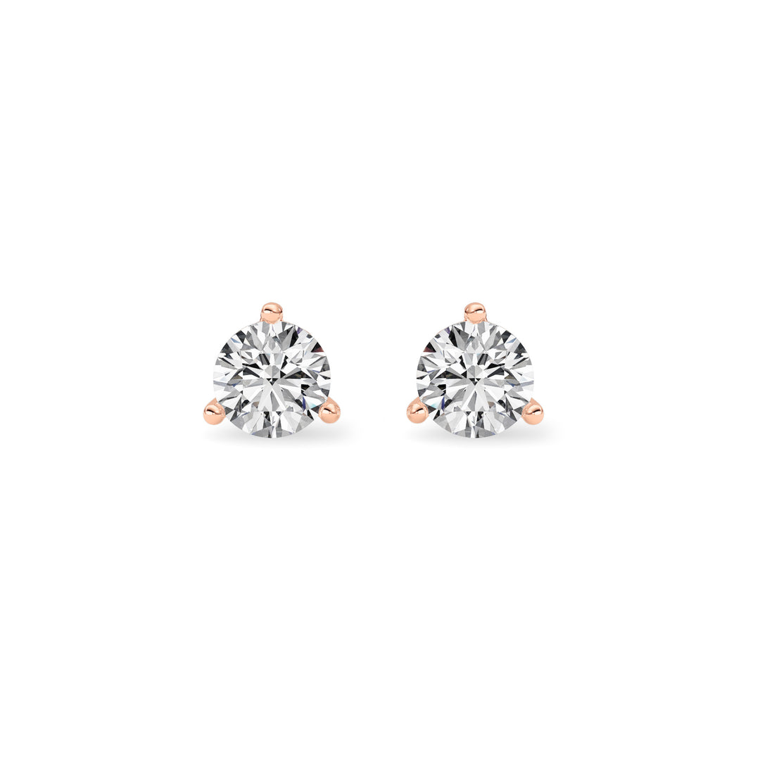 0.5Cttw Round Shaped Lab Grown Diamond (G/VS) Three Prong Martini Stud Earrings in 14K Gold