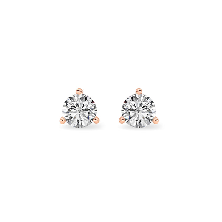 0.5Cttw Round Shaped Lab Grown Diamond (G/VS) Three Prong Martini Stud Earrings in 14K Gold