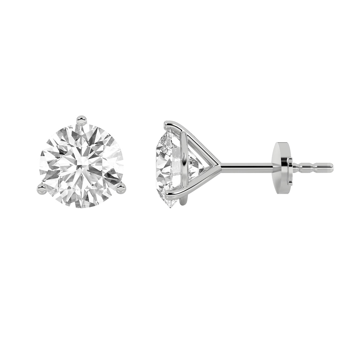 0.75Cttw Round Shaped Lab Grown Diamond (G/VS) Three Prong Martini Stud Earrings in 14K White Gold