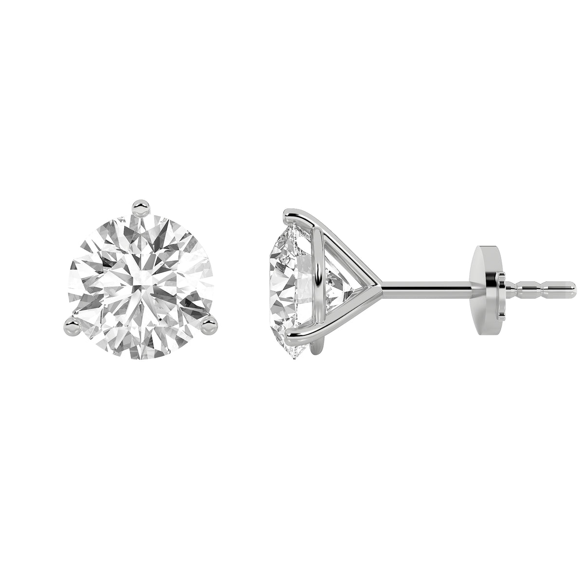0.75Cttw Round Shaped Lab Grown Diamond (G/VS) Three Prong Martini Stud Earrings in 14K White Gold