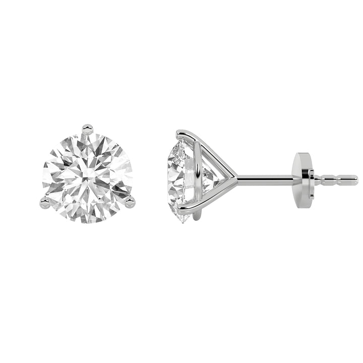 0.75Cttw Round Shaped Lab Grown Diamond (G/VS) Three Prong Martini Stud Earrings in 14K White Gold