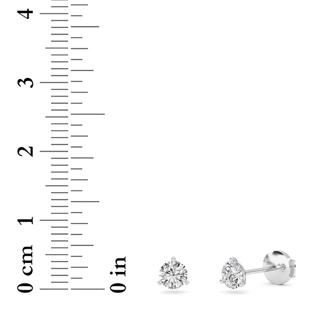 0.75Cttw Round Shaped Lab Grown Diamond (G/VS) Three Prong Martini Stud Earrings in 14K White Gold