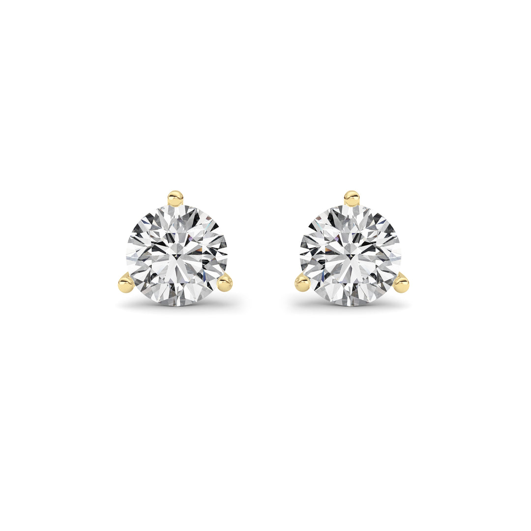 0.75Cttw Round Shaped Lab Grown Diamond (G/VS) Three Prong Martini Stud Earrings in 14K Yellow Gold