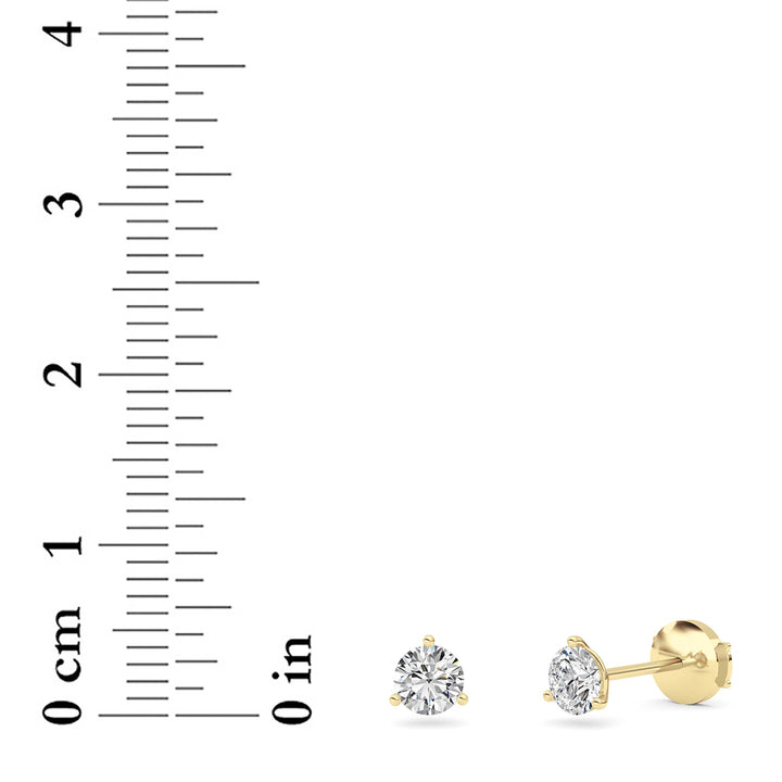 0.75Cttw Round Shaped Lab Grown Diamond (G/VS) Three Prong Martini Stud Earrings in 14K Yellow Gold