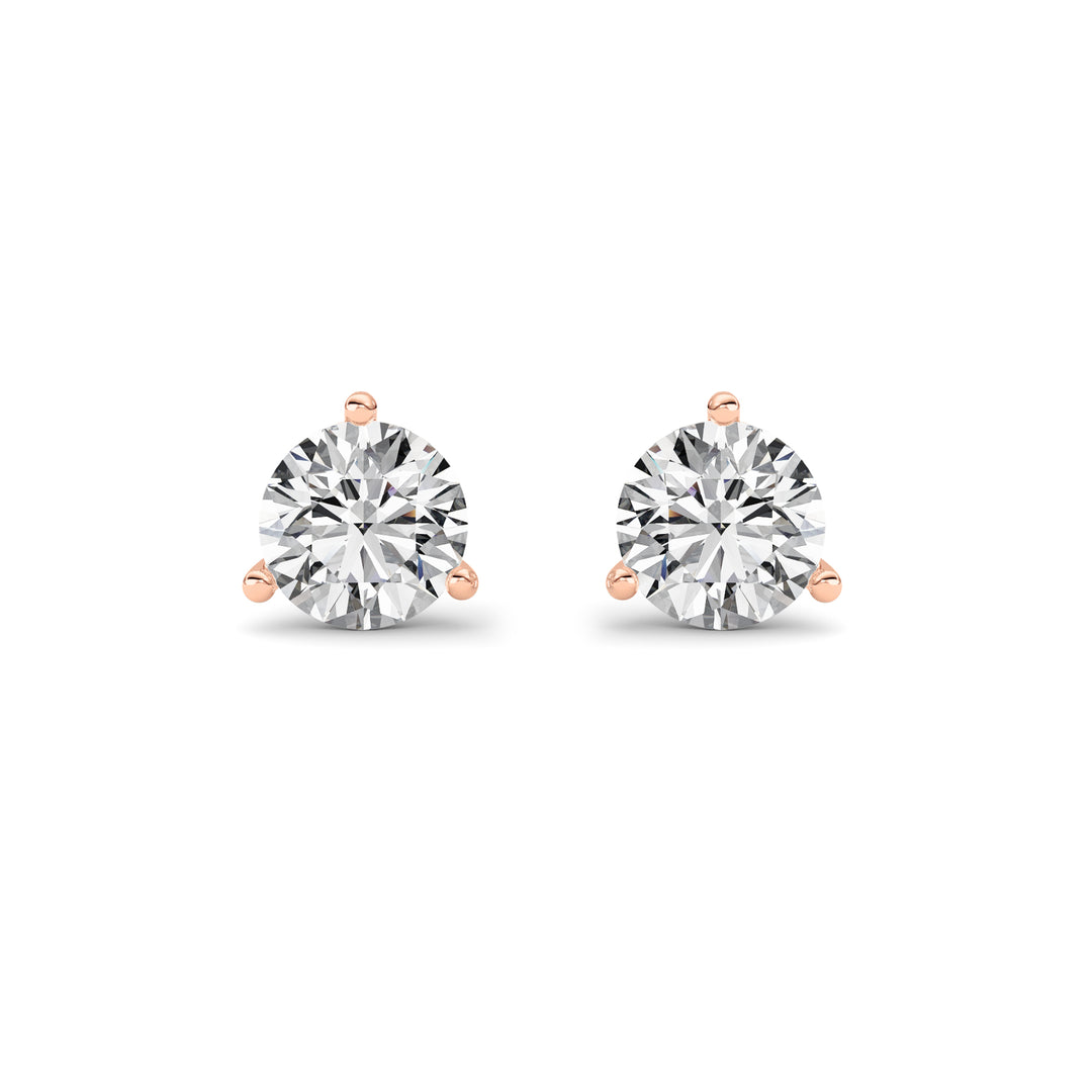 0.75Cttw Round Shaped Lab Grown Diamond (G/VS) Three Prong Martini Stud Earrings in 14K Gold