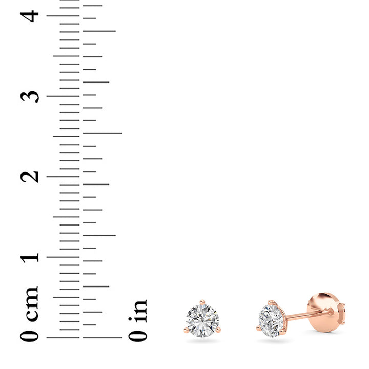 0.75Cttw Round Shaped Lab Grown Diamond (G/VS) Three Prong Martini Stud Earrings in 14K Gold