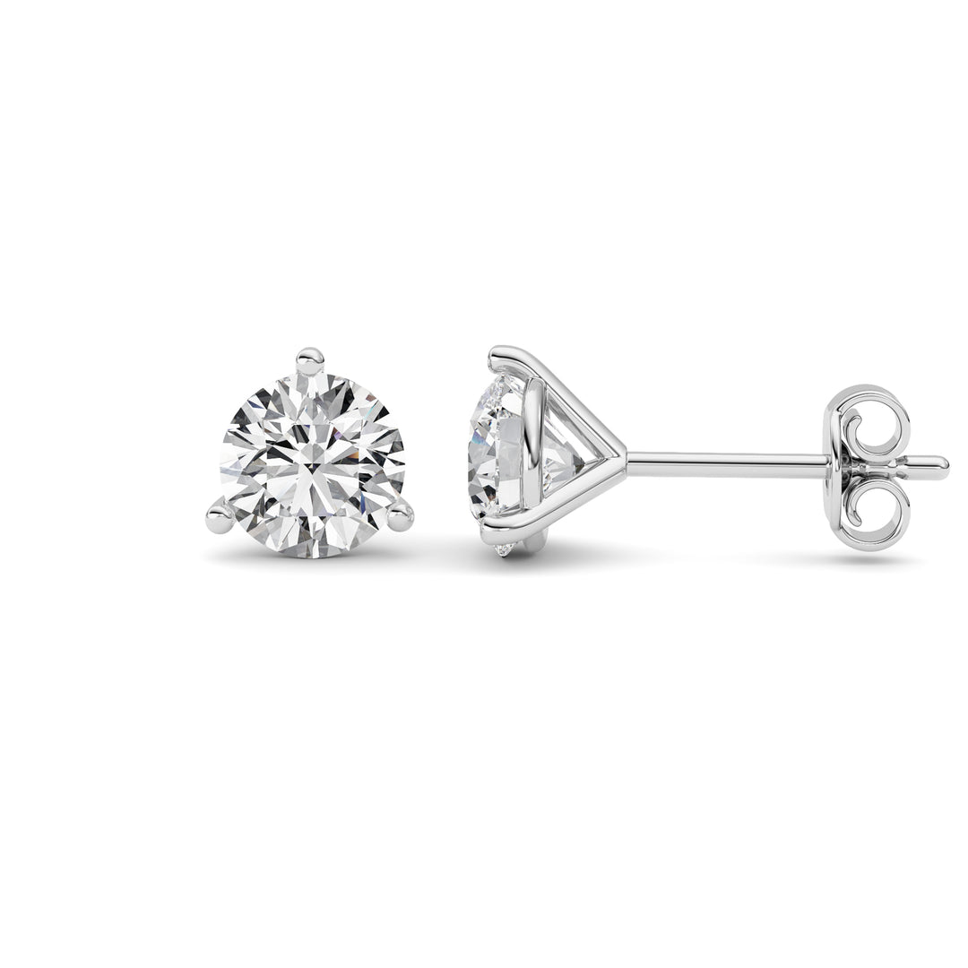1Cttw Round Shaped Lab Grown Diamond (G/VS) ThreeProng Martini Stud Earrings in 14K White Gold