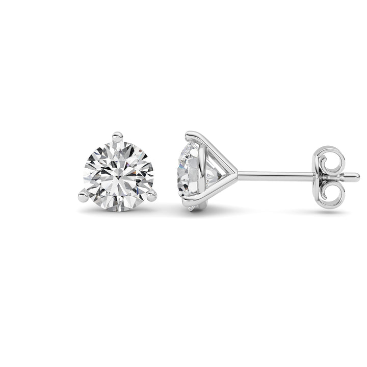 1Cttw Round Shaped Lab Grown Diamond (G/VS) ThreeProng Martini Stud Earrings in 14K White Gold