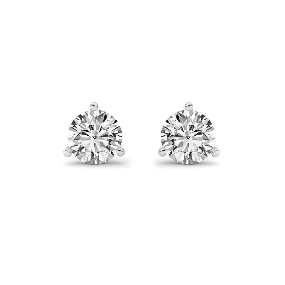 1Cttw Round Shaped Lab Grown Diamond (G/VS) ThreeProng Martini Stud Earrings in 14K White Gold