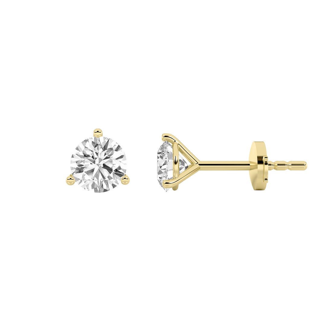 1Cttw Round Shaped Lab Grown Diamond (G/VS) ThreeProng Martini Stud Earrings in 14K Yellow Gold
