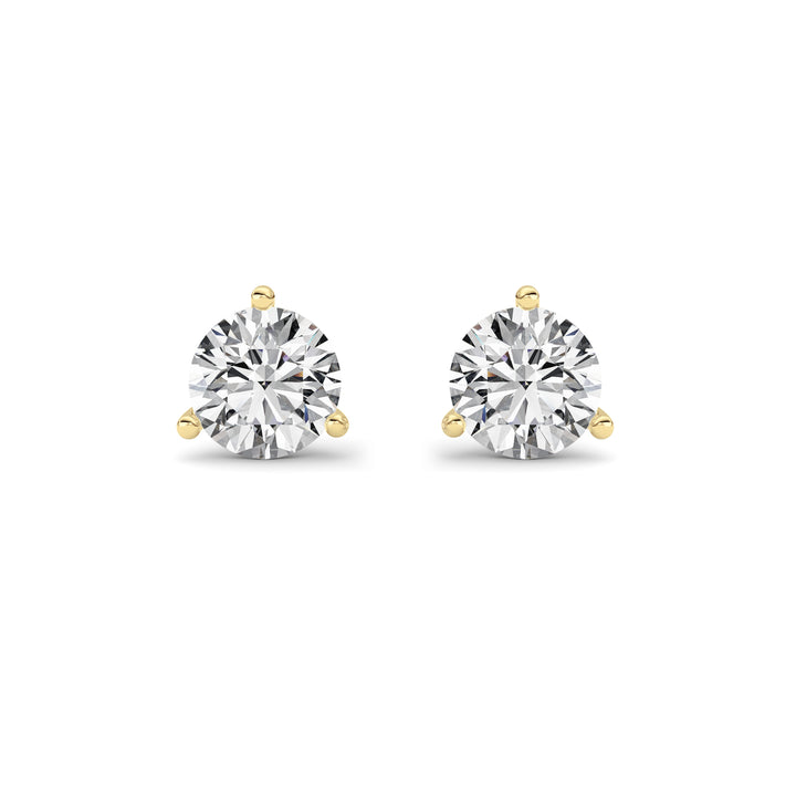 1Cttw Round Shaped Lab Grown Diamond (G/VS) ThreeProng Martini Stud Earrings in 14K Yellow Gold