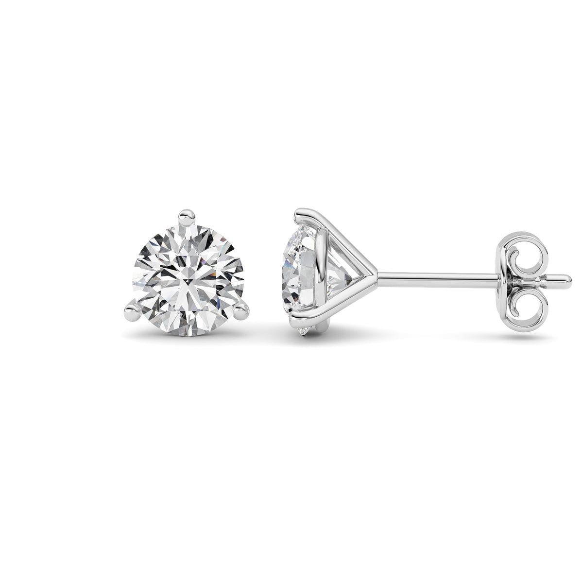 1.5Cttw Round Shaped Lab Grown Diamond (G/VS) Three Prong Martini Stud Earrings in 14K White Gold