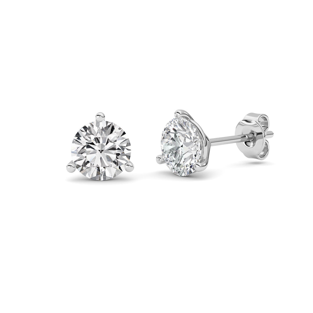 1.5Cttw Round Shaped Lab Grown Diamond (G/VS) Three Prong Martini Stud Earrings in 14K White Gold
