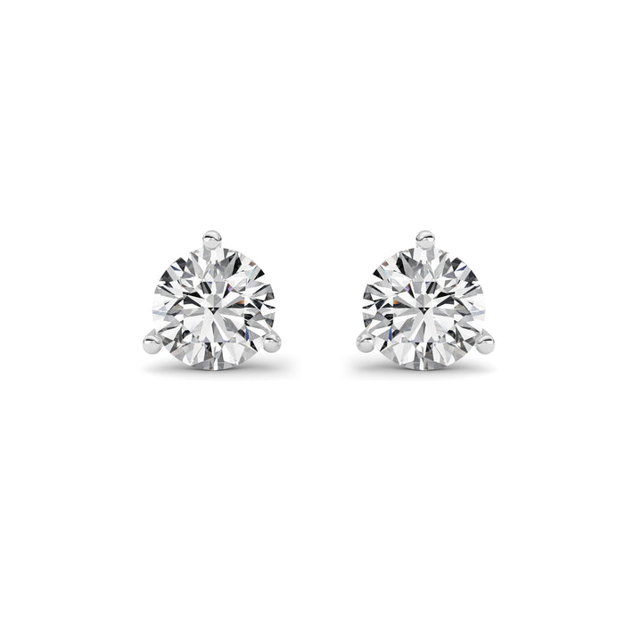 1.5Cttw Round Shaped Lab Grown Diamond (G/VS) Three Prong Martini Stud Earrings in 14K White Gold