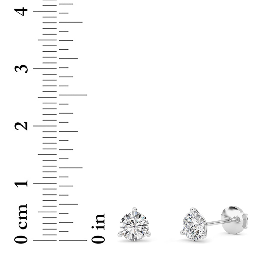 1.5Cttw Round Shaped Lab Grown Diamond (G/VS) Three Prong Martini Stud Earrings in 14K White Gold