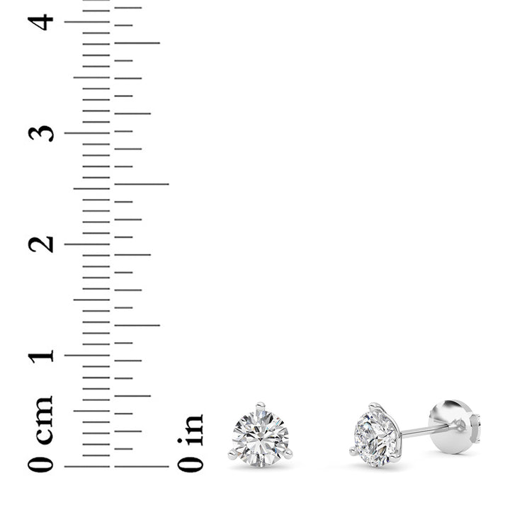 1.5Cttw Round Shaped Lab Grown Diamond (G/VS) Three Prong Martini Stud Earrings in 14K White Gold