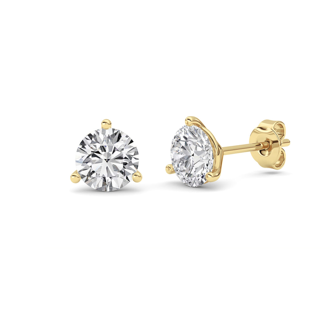 1.5Cttw Round Shaped Lab Grown Diamond (G/VS) Three Prong Martini Stud Earrings in 14K Yellow Gold