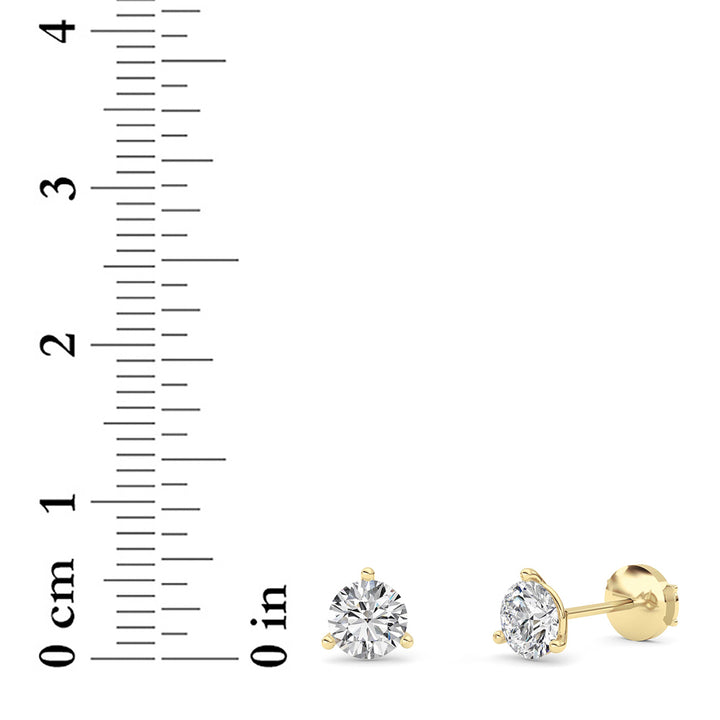 1.5Cttw Round Shaped Lab Grown Diamond (G/VS) Three Prong Martini Stud Earrings in 14K Yellow Gold