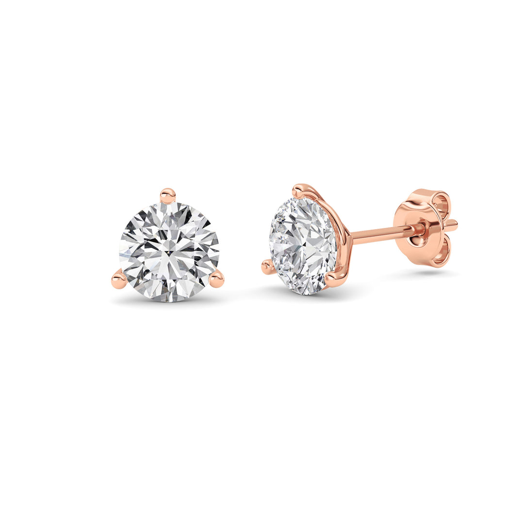 1.5Cttw Round Shaped Lab Grown Diamond (G/VS) Three Prong Martini Stud Earrings in 14K Gold