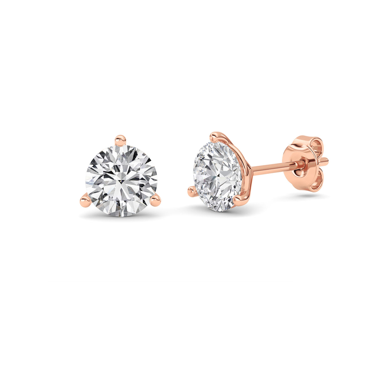 1.5Cttw Round Shaped Lab Grown Diamond (G/VS) Three Prong Martini Stud Earrings in 14K Gold