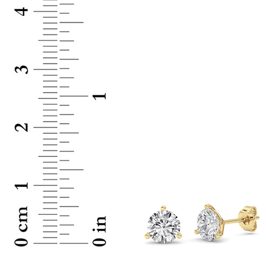 2Cttw Round Shaped Lab Grown Diamond (G/VS) ThreeProng Martini Stud Earrings in 14K Yellow Gold
