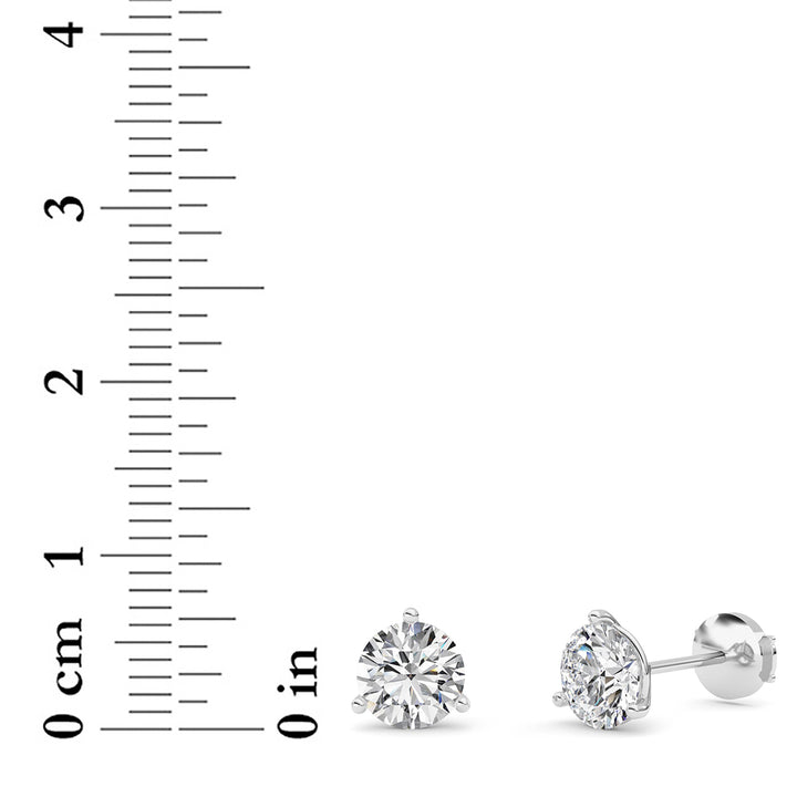 2.5Cttw Round Shaped Lab Grown Diamond (G/VS) Three Prong Martini Stud Earrings in 14K White Gold